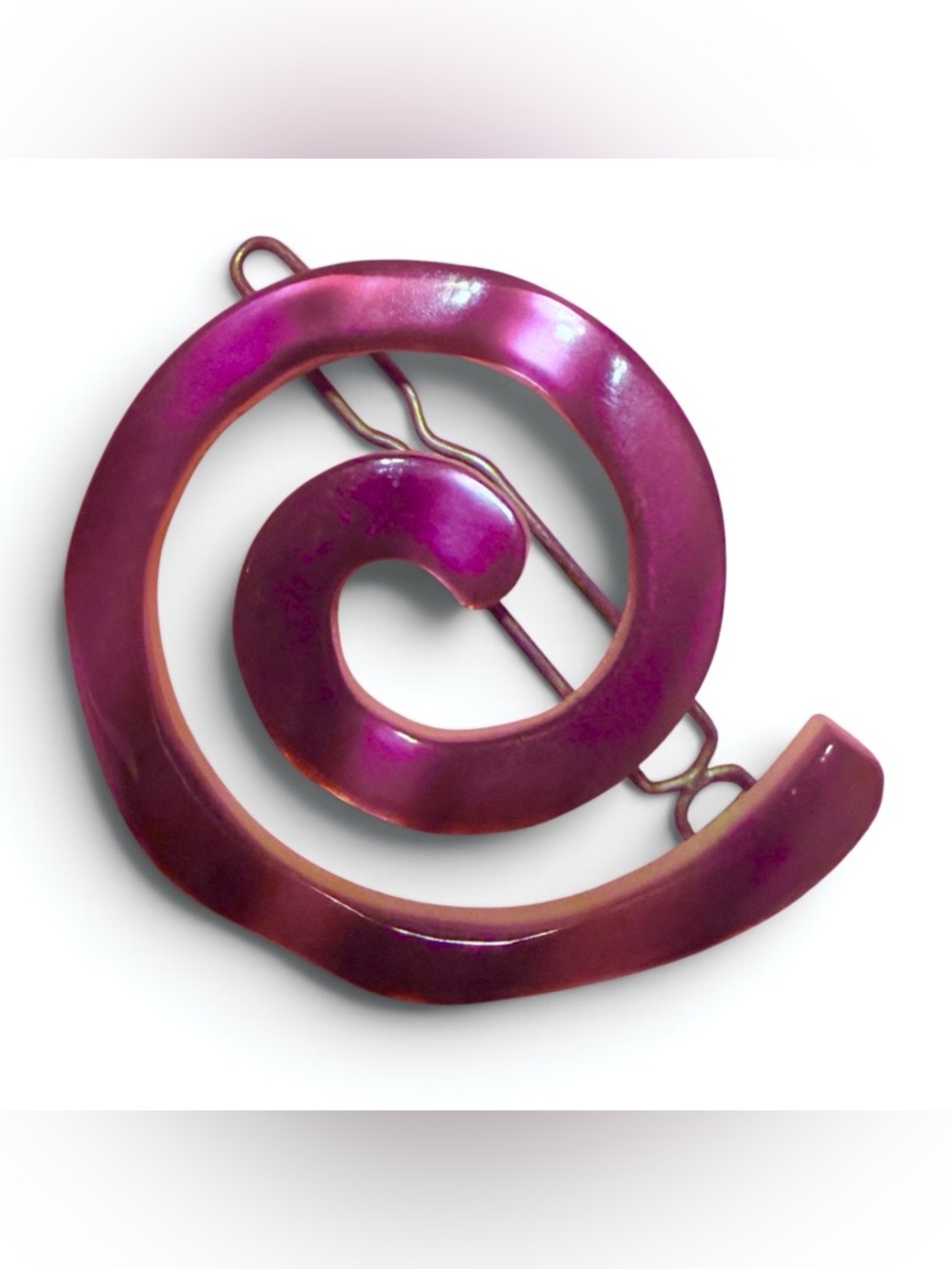 Vintage Purple Spiral Hair Clip Barrette, Made in Belgium, 1.75”